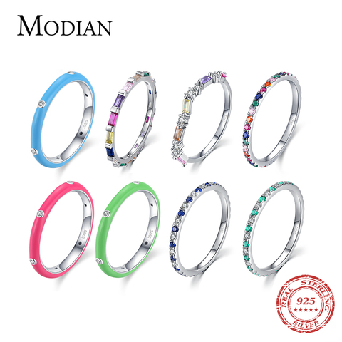 Modian-Anillo de esmalte para mujer, sortija, arcoíris, CZ, Plata de Ley 925 auténtica, moda sencilla, anillos de esmalte apilables, joyería de marca fina, 2022 ► Foto 1/6