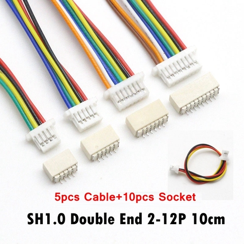 5 sets JST SH 1,0mm de alambre de Cable conector de Cable de doble extremo SMD toma Horizontal 28AWG 100mm 2 P 3P 4P 5, P 6P 7P 8P 9P 10P 11P 12 Pin ► Foto 1/6