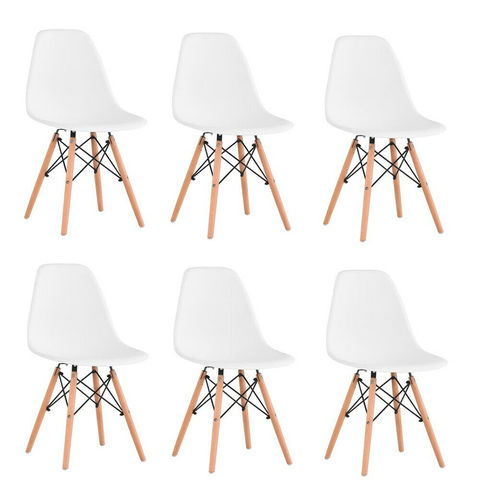 6 unids/set Silla de comedor de estilo nórdico de plástico silla de oficina sillas de cocina pies de madera sala comedor sillas (Blanco/negro) ► Foto 1/6