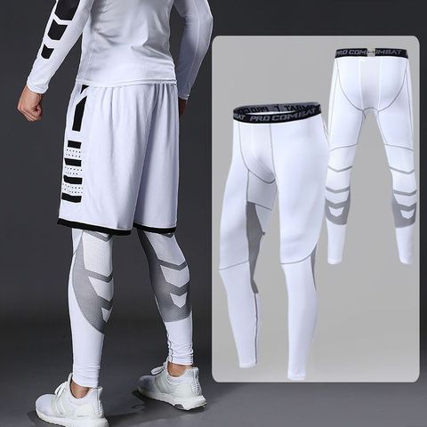 Pantalones de compresión para hombre, mallas para correr, gimnasio, deporte, Fitness, de secado rápido, entrenamiento, pantalones blancos y negros ► Foto 1/6