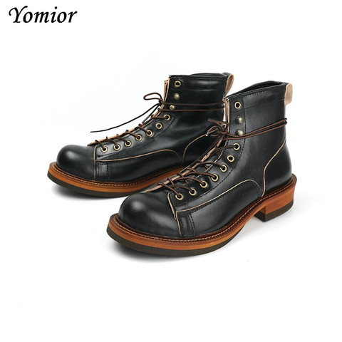 Yominior-zapatos hechos a mano de alta calidad para hombre, botas de Botines de Cuero de vaca informales Vintage, botas de plataforma motocicleta, herramientas británicos, novedad de 2022 ► Foto 1/6