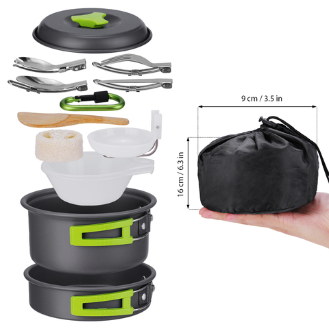 Camping al aire libre de utensilios de cocina conjunto de marcha utensilios vajilla cocina Kit de cocina de Pan senderismo Picnic Camping herramientas para 1-2 personas ► Foto 1/6