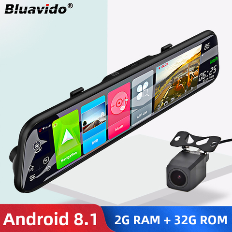 Bluavido-cámara DVR para coche 4G, Android 8,1, GPS, espejo retrovisor de 12 