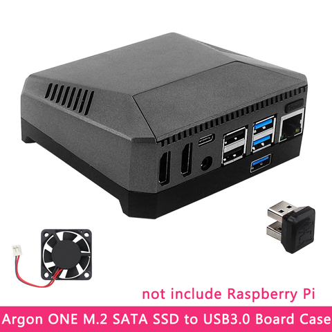 Funda de argón ONE M.2 para Raspberry Pi 4, modelo B, M.2, SATA, SSD a placa USB 3,0, compatible con UASP, carcasa de aluminio con ventilador incorporado para RPI 4 ► Foto 1/6