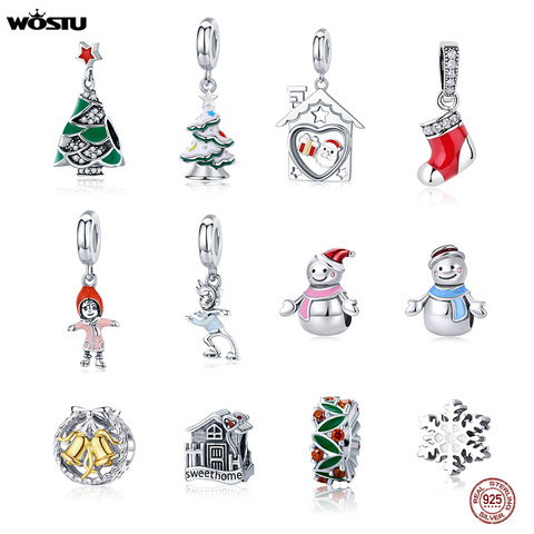 WOSTU-abalorio de plata de ley 925 con diseño de árbol navideño, colgante de Papá Noel, muñeco de nieve, Pulsera Original ► Foto 1/6