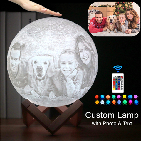 Lámpara de luna con foto personalizada, luz de Noche de luna con impresión 3D, recargable vía USB, regalo personalizado con su texto y foto, envío directo ► Foto 1/6