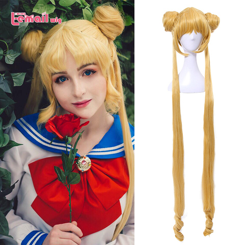L-email-Peluca de Sailor Moon para Cosplay, Super rubia larga, con bollos, resistente al calor, sintética, para Cosplay del pelo, Halloween ► Foto 1/6