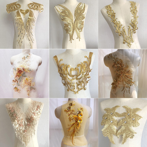 Ropa de lentejuelas oro parche con forma de flor tela de encaje con apliques vestido, costura bordado DIY hecho a mano parches ► Foto 1/6