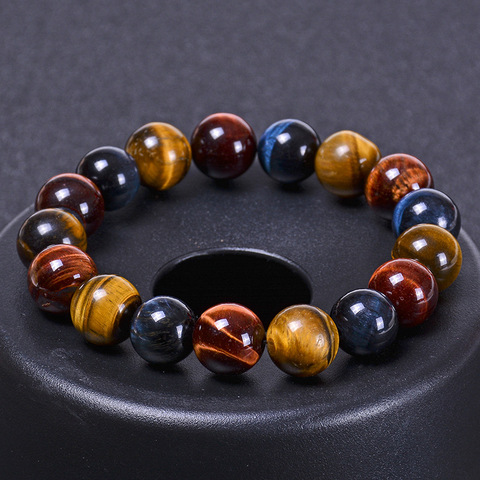 Pulsera de cuentas de Ojos de Tigre de colores para hombre, brazalete de piedras naturales, regalos de joyería artesanal, 8mm, 10mm, 12mm ► Foto 1/6