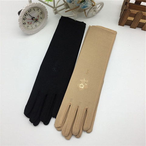 Guantes de protección solar para mujer, manoplas elásticas de longitud media y larga, bordadas, accesorios para conducir y coche ► Foto 1/6