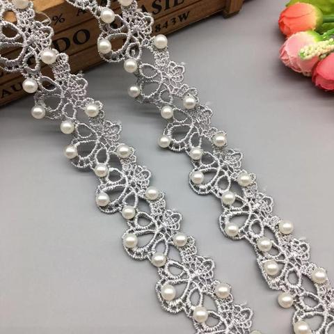 1 yarda gris perla 3D de encaje de cinta de encaje cinta Africana Collar de tela boda Vestido coser ropa tocado materiales ► Foto 1/6