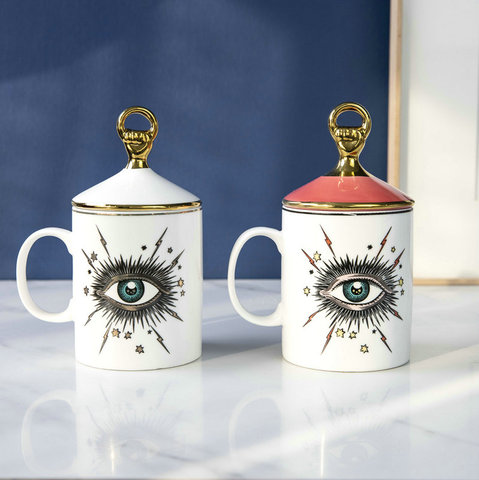 Ojos misteriosos Taza De cerámica y De diseño Tazas De Ceramica Creativas Taza De leche con doble De diseño con tapa ► Foto 1/5