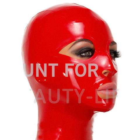 Máscara de fetiche de látex rojo, capucha hecha a mano con cremallera, estándar, nariz, boca abierta en cualquier color ► Foto 1/6