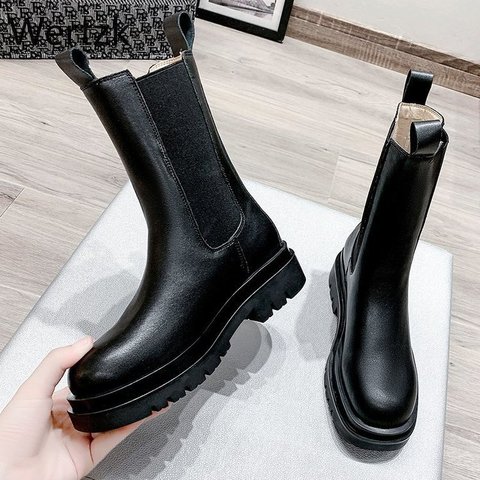 Martin-Botas de estilo británico para mujer, zapatos con suela gruesa aumentada, estilo Chelsea, Otoño, Retro salvaje, 2022 ► Foto 1/6