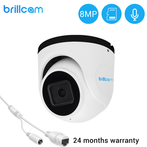 Brillcam-cámara IP 4K/8MP UHD IR Dome, con lente de 2,8mm PoE IP67, impermeable, grabación IA, microSD, micrófono incorporado, para el hogar ► Foto 1/6