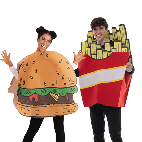 Reneecho-Disfraz de hamburguesa y patatas fritas para adultos, disfraz divertido de hamburguesa, Cosplay, comida para parejas, Día de Acción de Gracias, Purim ► Foto 1/6