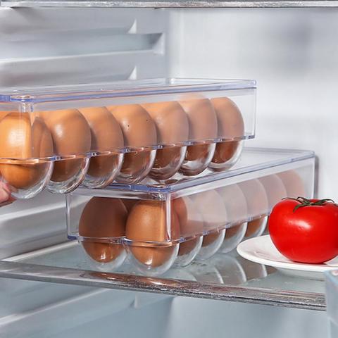 Soporte para huevos con tapa, contenedor organizador de almacenamiento para nevera, congelador, almacenamiento y protección de huevos, 14 compartimentos ► Foto 1/6
