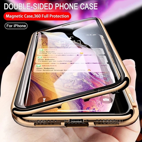 Funda magnética de adsorción de Metal para iPhone, cubierta magnética de vidrio de doble cara para iPhone 12 11 Pro XS Max 7 8 6 6s Plus X XR SE ► Foto 1/6