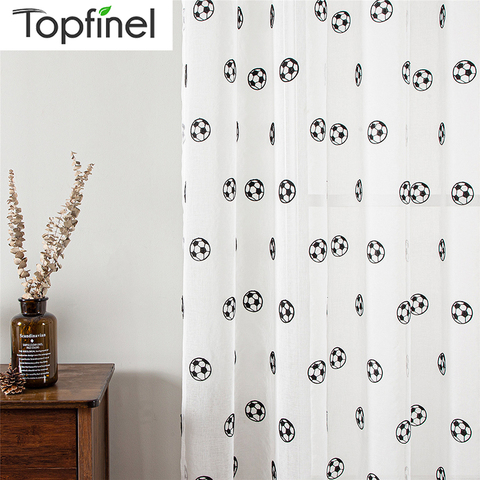Topfinel-cortinas transparentes bordadas de tul de fútbol para niños, cortina de niños para sala de estar, dormitorio, gasa blanca de tul ► Foto 1/6