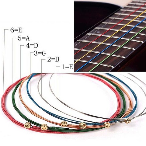 Multi Color cuerdas de guitarra acústica 6 unids/set Arco Iris guitarra multicolor cuerdas E-A para guitarra acústica guitarra clásica ► Foto 1/6