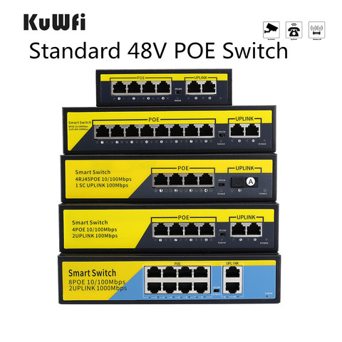 Interruptor de red POE de 48V, conmutador Ethernet de 10/100/1000Mbps, 4 puertos/8 puertos, concentrador de conmutación de red IEEE 802,3 AF/AT para cámara IP ► Foto 1/6