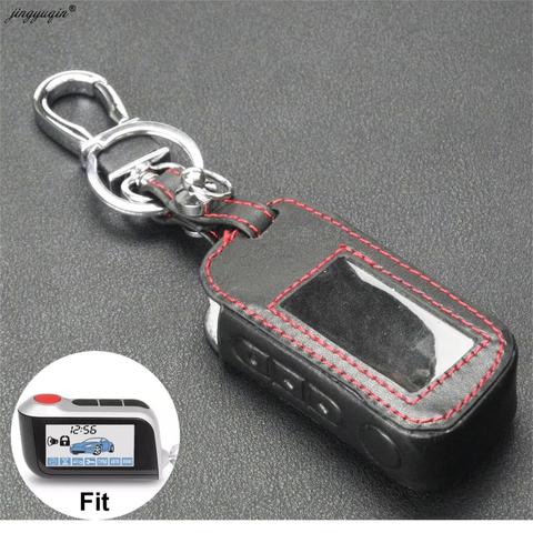 Jingyuqin nuevo A93 Funda de cuero para Starline A93 A63 alarma de coche control remoto controlador LCD llavero cubierta ► Foto 1/6