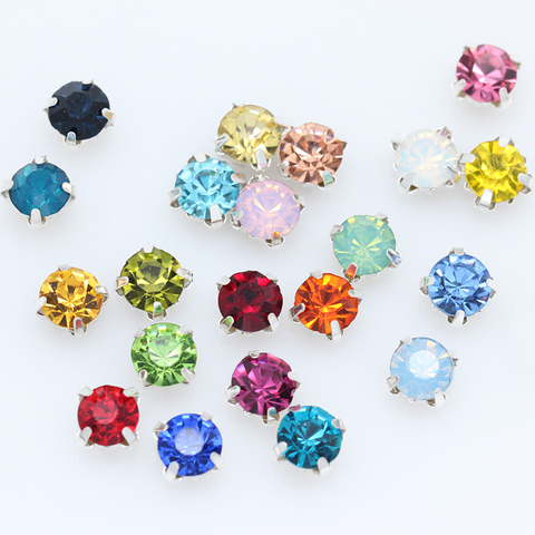 Diamantes de imitación de cristal redondos para coser, accesorios de costura de ropa, Copa plateada, botón de 4 agujeros, 100p, 5mm ► Foto 1/6