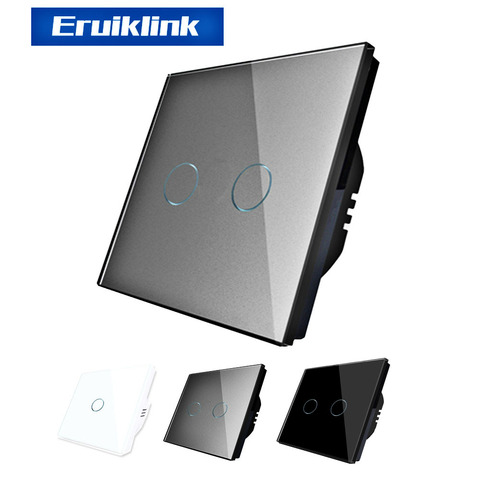 Eruiklink EU/UK estándar AC 110V-250V interruptores de luz, interruptor de pared, panel de cristal, interruptor de luz de muro táctil ► Foto 1/5