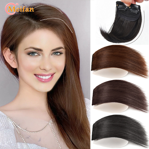 MEIFAN-extensiones de cabello invisibles para mujer, parche corto y recto, con Clip, esponjoso, sintético, Natural, postizo falso, postizo de pelo de altura ► Foto 1/6