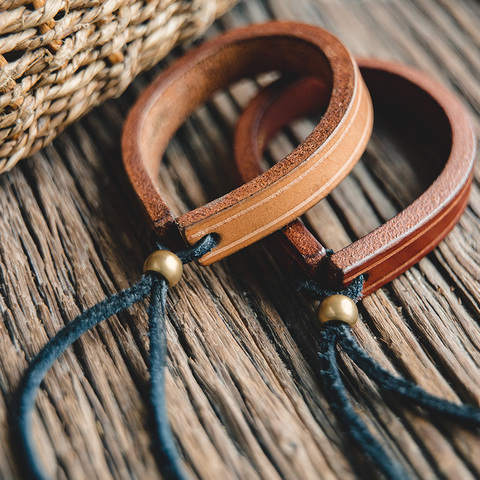 Pulsera de cuero Maden con letras para hombre, pulsera ajustable hecha a mano, pulsera de color caqui, estampado marrón, joyería de Thunderbird India ► Foto 1/6