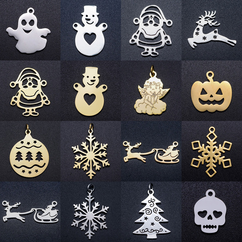 5 unids/lote árbol de Navidad de Santa Claus DIY encantos al por mayor 100% de acero inoxidable fantasma de Halloween cráneo calabaza conectores encanto ► Foto 1/6