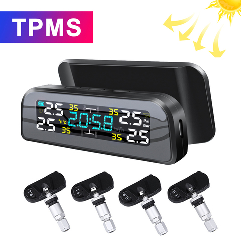 Nuevo TPMS de energía Solar TPMS con alarma de presión de neumático de coche 360 Monitor ajustable Sistema de Seguridad de presión de neumáticos de advertencia de temperatura ► Foto 1/6