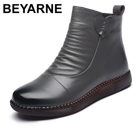 BEYARNE-zapatos de cuero para mujer, botas planas antideslizantes de suela gruesa, cálidas, para otoño e invierno, 2022 ► Foto 1/6