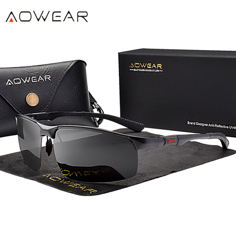 Gafas de sol sin montura de diseño de marca AOWEAR para hombre, gafas de sol deportivas de aluminio y magnesio, gafas de conducción al aire libre para hombre ► Foto 1/6