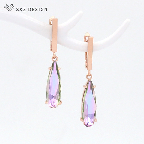 S & Z-pendientes colgantes de cristal de gota de agua para mujer, diseño coreano elegante, oro rosa 2022, pendientes de boda, regalo de joyería 588 ► Foto 1/6