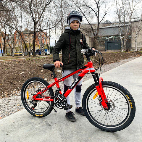 GMINDI-Bicicleta de Montaña de acero al carbono para adolescentes, 21 velocidades, 22x2.125, freno de disco Doble ► Foto 1/6