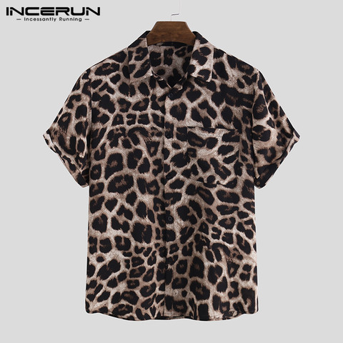 Casual leopardo impreso Camisa de manga corta de los hombres 2022 fiesta Camisa solapa verano moda de Hombre Camisas hawaianas Streetwear INCERUN 5XL ► Foto 1/6