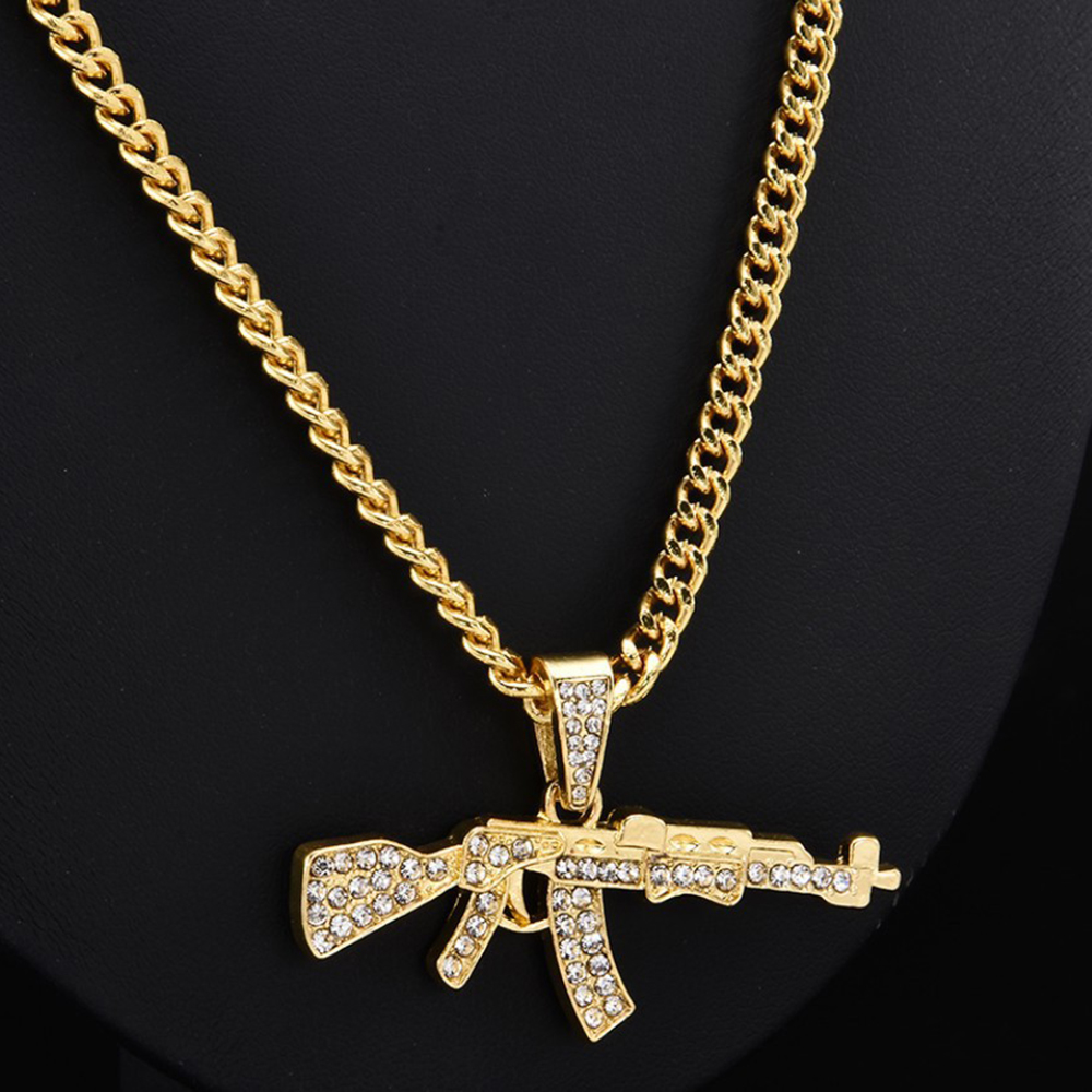 Gargantilla de cristal con colgante de pistola para hombre y mujer, collar de cadena con diamantes de imitación, joyería Punk de Hip Hop, regalo, 2022 ► Foto 1/4