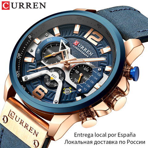 Reloj de pulsera para hombre CURREN 2022, reloj deportivo de lujo de la mejor marca, relojes de cuero de moda para hombres con calendario para hombres, reloj negro Masculino ► Foto 1/6