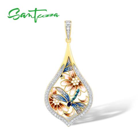 SANTUZZA-colgantes de libélula azul para mujer, de Plata de Ley 925 pura, flor, regalo de moda, joyería fina para fiesta, esmalte hecho a mano ► Foto 1/6