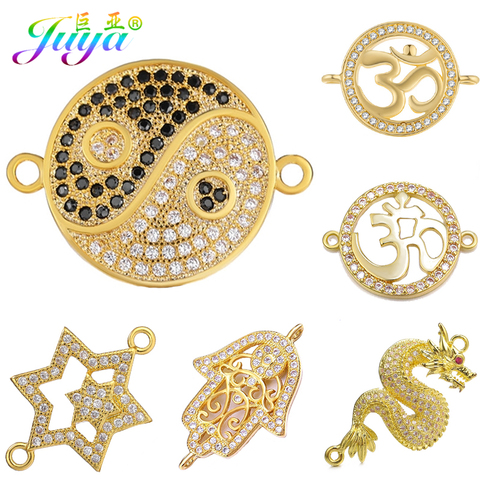 Juya DIY joyas de Talismán accesorios hecho a mano Yin Yang el hinduismo OM el judaísmo de la Estrella de David de Hamsa encanto de dragón conectores ► Foto 1/6