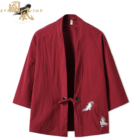 Kimono estilo Harajuku con bordado de grulla para hombre y mujer, Chaqueta estilo japonés de talla grande, disfraz de Samurai, Yukata, Asia ► Foto 1/5