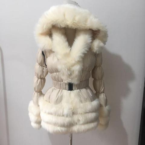 Abrigo de invierno con cuello de piel sintética para niños, parkas cálidas y gruesas con plumón de pato natural para niñas, 3 filas de piel, con capucha, F2091c ► Foto 1/6