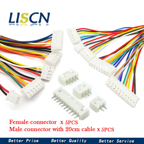 Conector de Cable JST XH2.54 XH, 2,54mm, 2/3/4/5/6/7/8/9/10 Pines, macho, hembra, enchufe de 20cm de longitud de Cable, 26AWG, 5 Juegos ► Foto 1/2