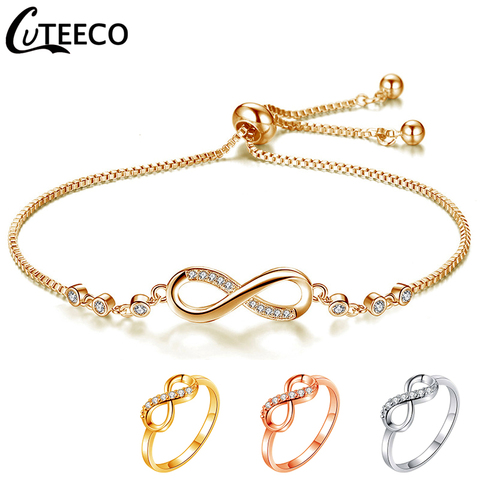 CUTEECO-pulsera de cristal ajustable para mujer, brazaletes de encanto infinito, joyería brillante CZ ► Foto 1/6