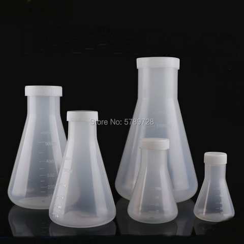 Botella de plástico para laboratorio, contenedor cónico con tapón de rosca, capacidad de 50ml, 100ml, 250ml, 500ml, 1000ml ► Foto 1/6