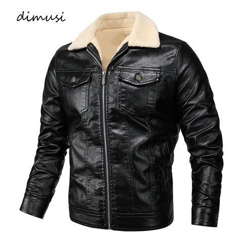 DIMUSI chaqueta de cuero PU para hombre Abrigos de invierno para hombre cuello de piel cálido delgado de imitación de cuero de motocicleta chaquetas de motorista masculino abrigos ropa ► Foto 1/6
