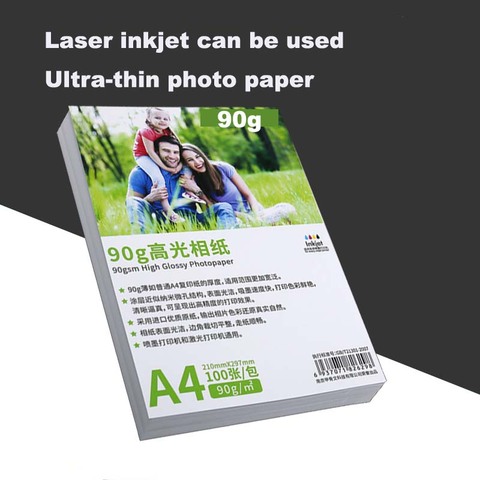 Papel fotográfico A4 ultradelgado, 100 hojas de papel fotográfico, 90g, brillante, B, inyección láser, papel de colores para imprimir ► Foto 1/5