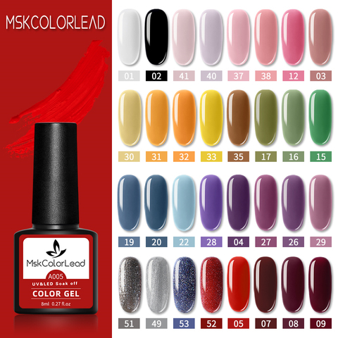 Msk, Color de uñas de Gel polaco 60 colores de uñas de Gel, 8ML para hornear arte de uñas manicura capa superior semipermanente abrigo Gel LED UV barniz ► Foto 1/6