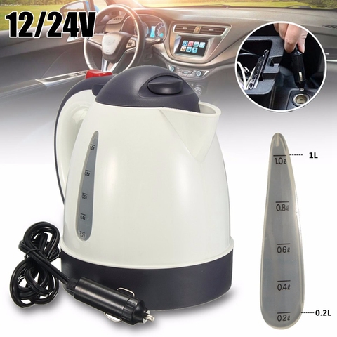 Calentador de agua portátil para coche, accesorio para viaje con gran capacidad de 1000ML, de 12V/24V, para calentar té y café, de acero inoxidable 304 para portar en el vehículo ► Foto 1/6